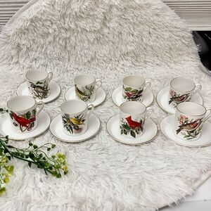 Royal Tuscan England Audubon Birds 8pc demitasse cup and 8 pc saucer Vintage Set